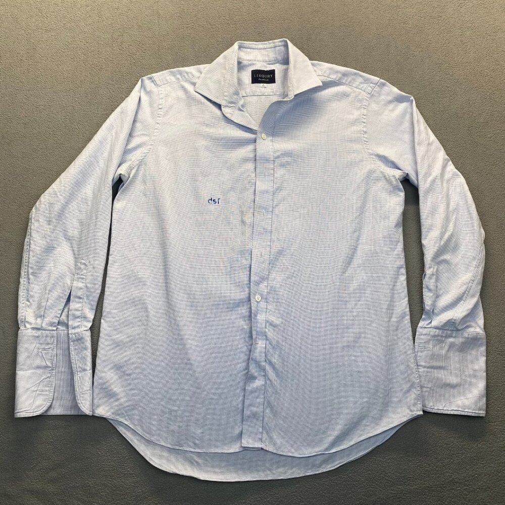 Ledbury Shirt 17" 43cm Blue Plaid Long Sleeve Button Up Long Sleeve,DSF Logo